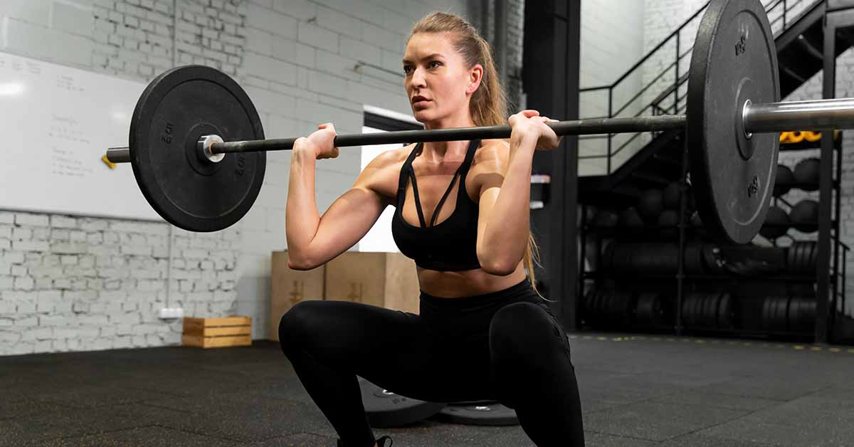 Full shot strong woman weight training