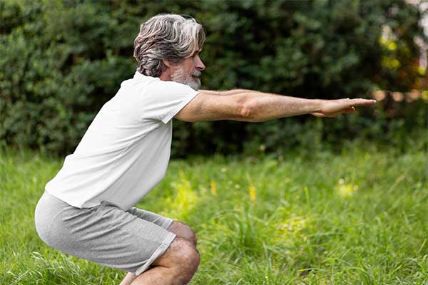 Old man doing squats: Weight Training Benefits