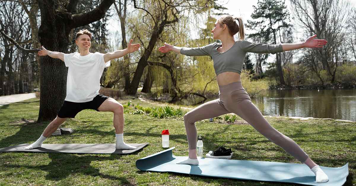 Young couple training outdoors