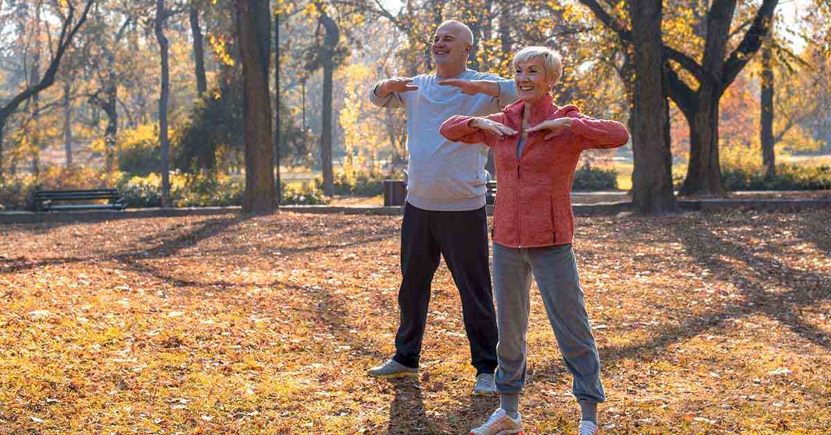 Beautiful picture of the elderly exercising in the park