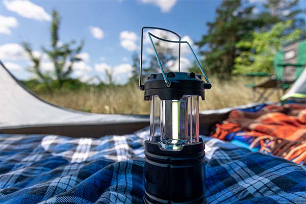Closeup gas lamp in a tent in nature