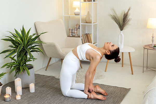 Full shot woman doing posture exercises 