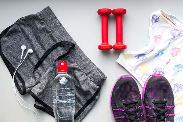 Dumbbells, Fitness wear, and shoes