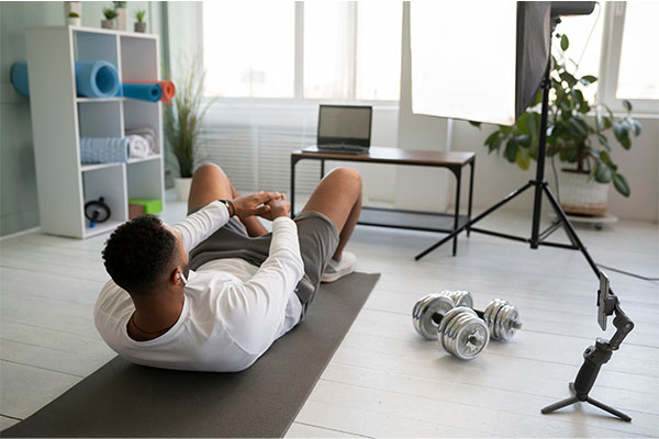 man training on yoga mat