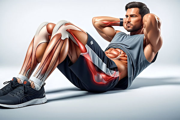 Man doing double crunches